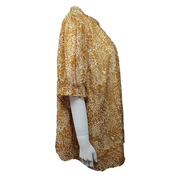 AVA & VIV Brown White Chiffon Floral Short Sleeve Top Plus Size 3X - Picture 5 of 7